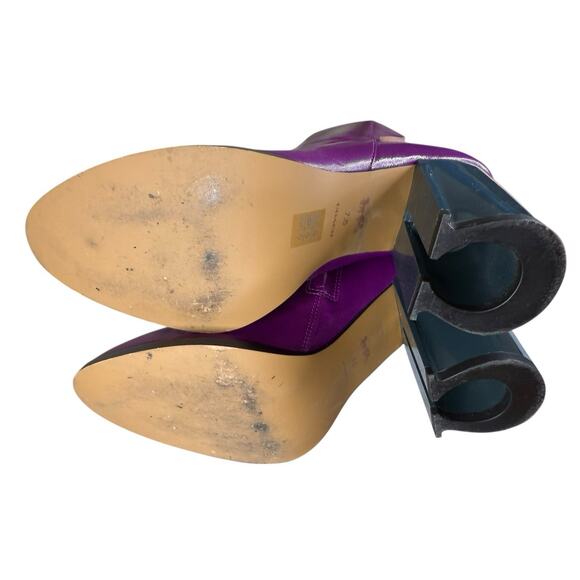 Coach Purple Leather Ankle Boots C Heel Block Zip Booties Size 7.5 - Picture 8 of 9